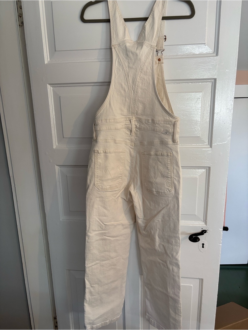 MOTHER Cream Denim Overall Jumpsuit M